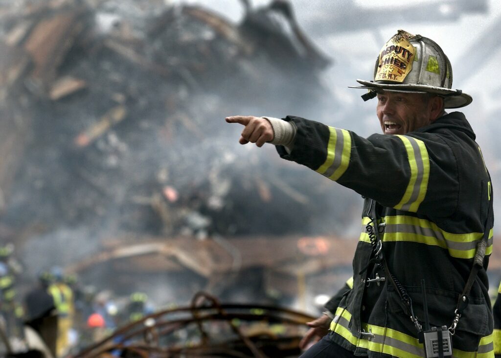 Firefighter responding to the aftermath of 9/11