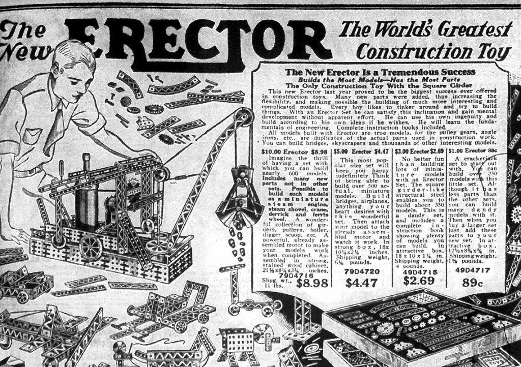 A Sears advert from 1925 selling a construction toy for boys. Childhood in the past!