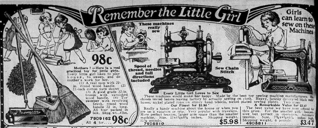 Sears advert from 1925 selling a toy broom-and-mop set for girls