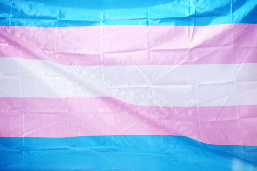 The transgender flag showing both blue and pink.